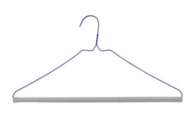 Drahtbügel/Hosenbügel, blau, Papprolle mit Latex 