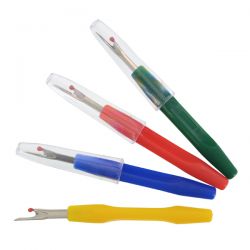Seam ripper, 110 mm long, round plastic handle 
