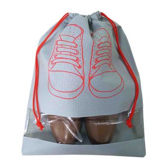 Shoe bag with window and drawstring, PP non woven 