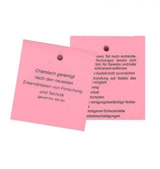 Fleckenzettel, rosa, 120 g-Papier, mit Bügelloch 