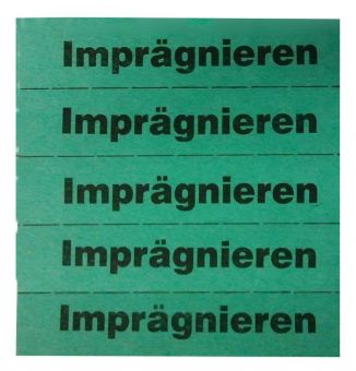 Marking tickets, dark green, with text in German 
