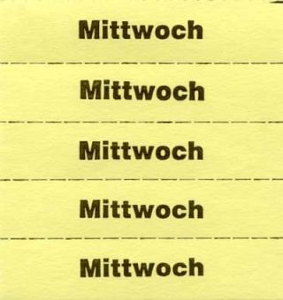 Marking tickets, yellow, with text in German 