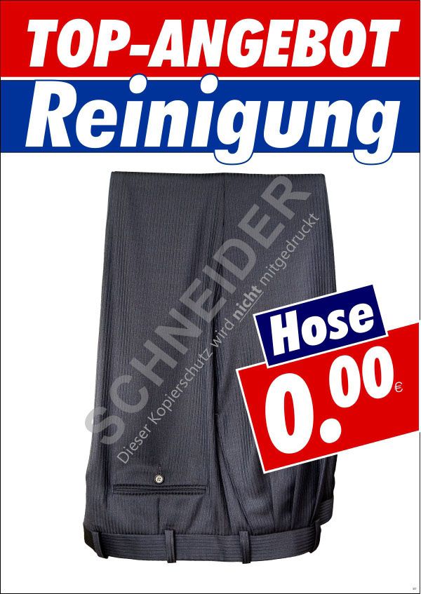 Plakat 999734 DIN A3, farbiger Druck,  Motiv: Top-Angebot Reinigung Hose