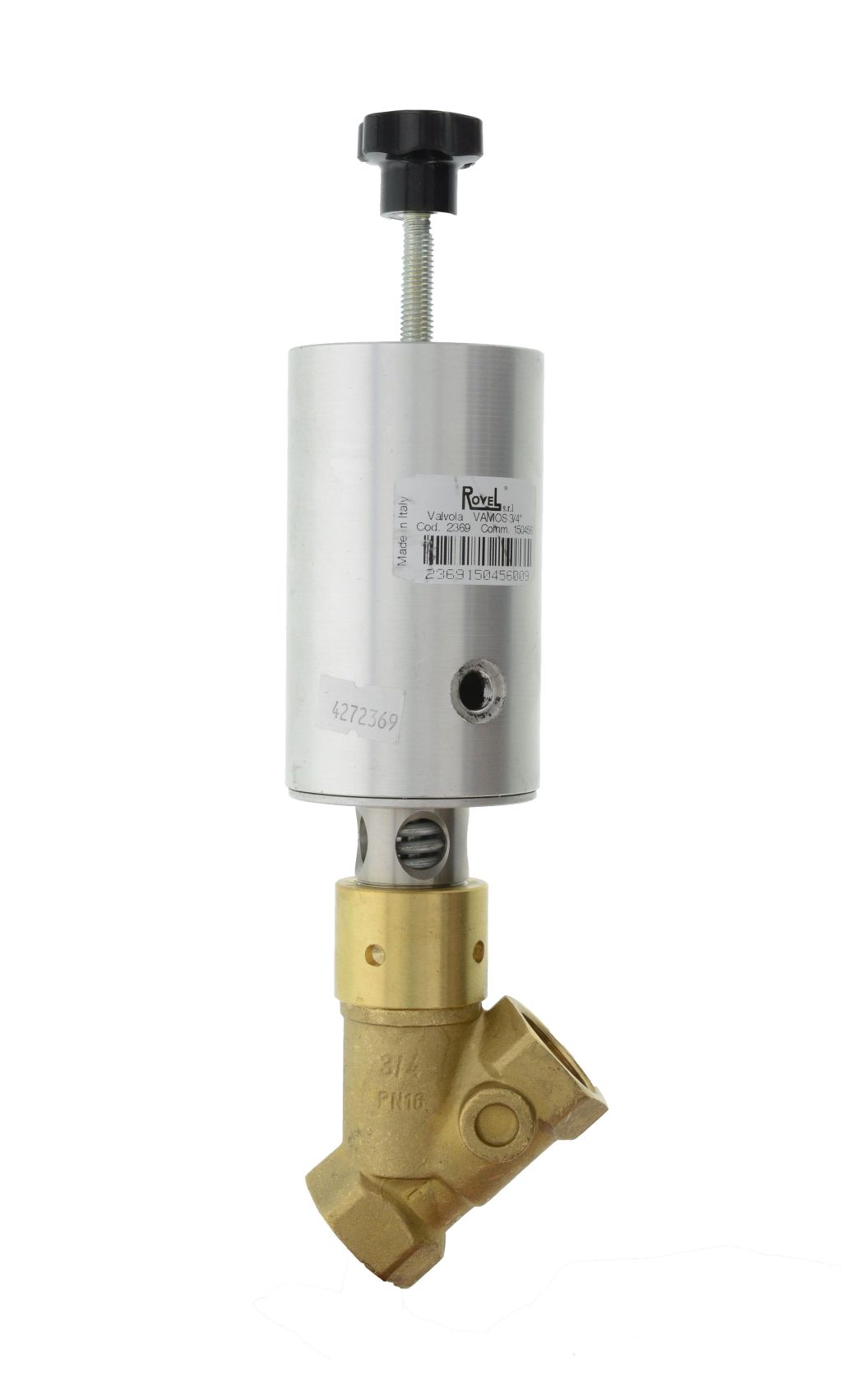 Pneumatic slanted seat valve VAMOS 3/4", brass 