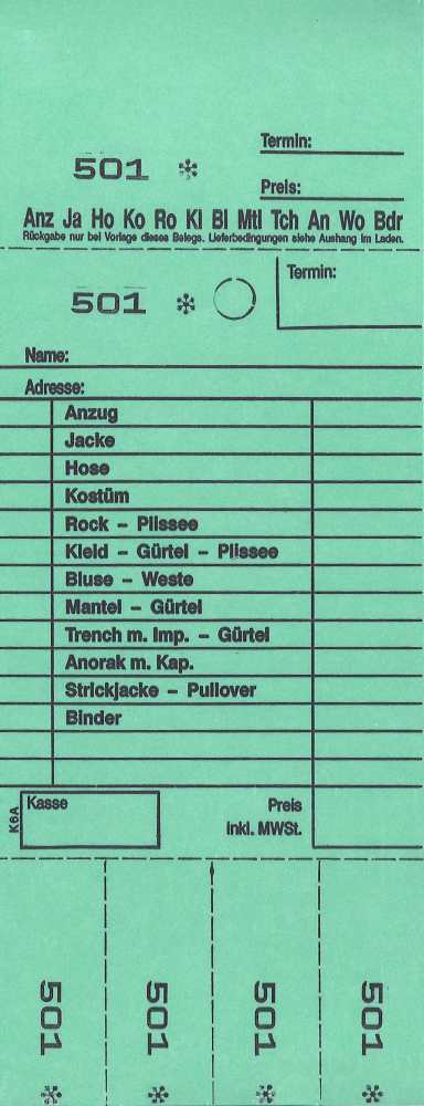 Annahmeblock Kombi  6A, grün 