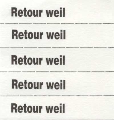 Markierungszettel "Retour weil", weiß 