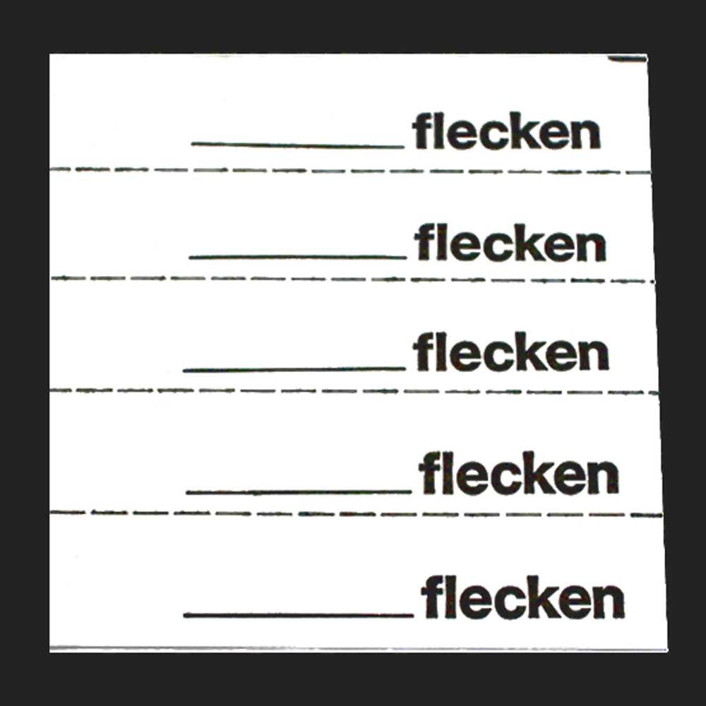 Marking tickets, white, with text in German 