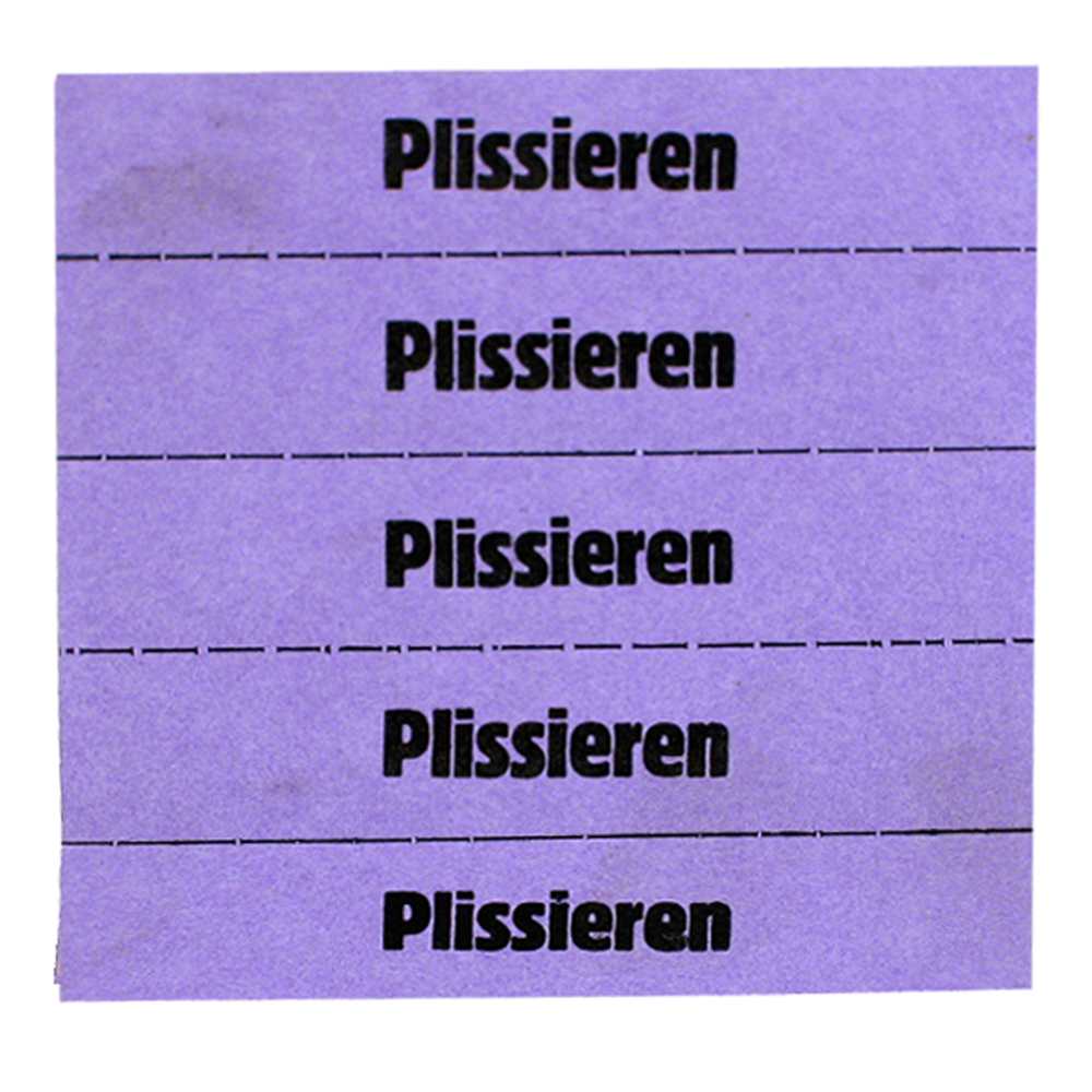 Marking tickets, purple, with text in German 