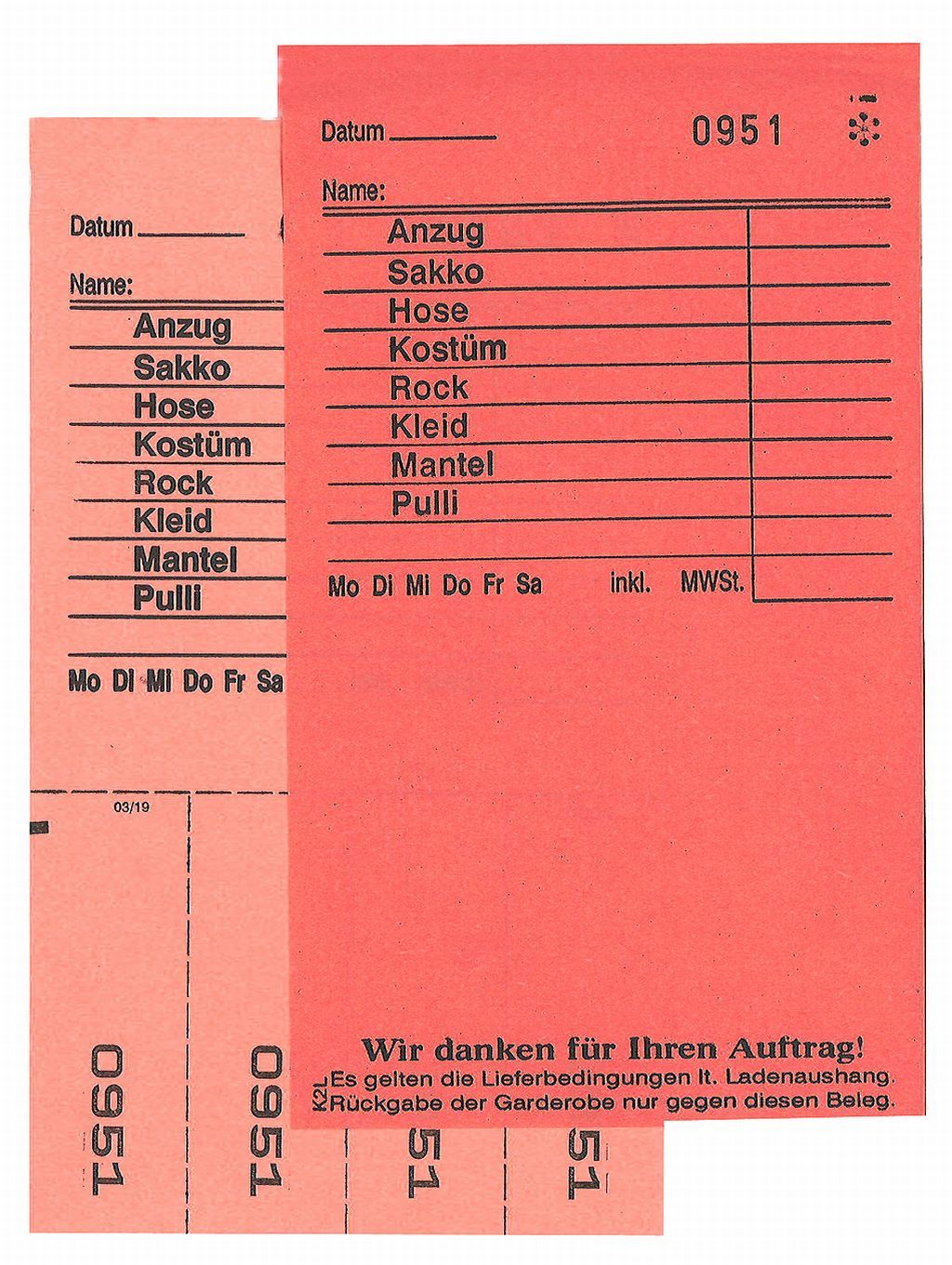 Annahmeblock Kombi  2L, rot 