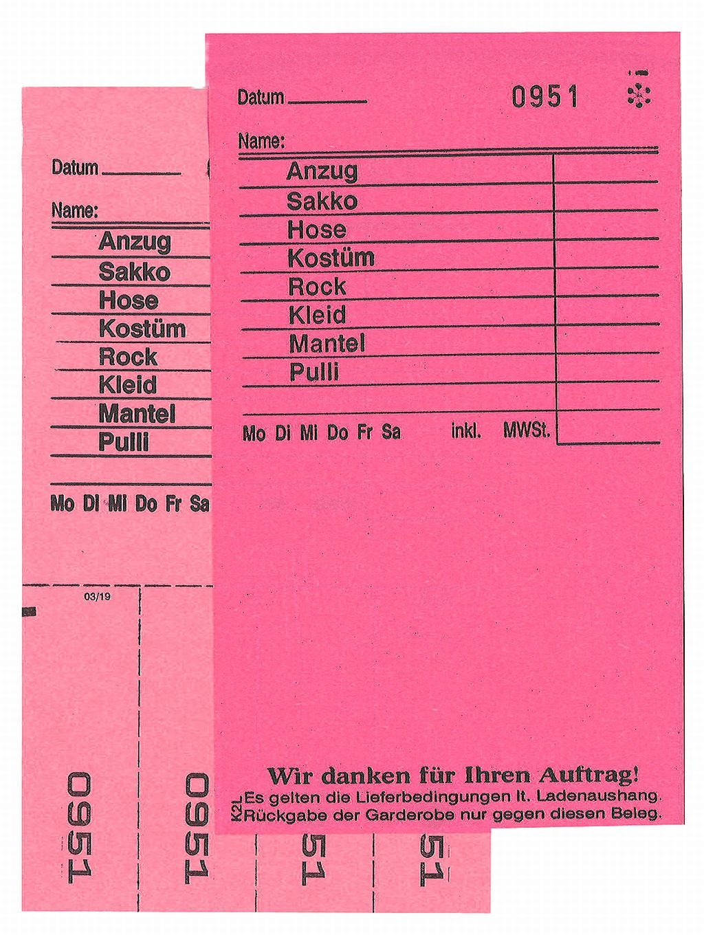 Annahmeblock Kombi  2L, rosa 