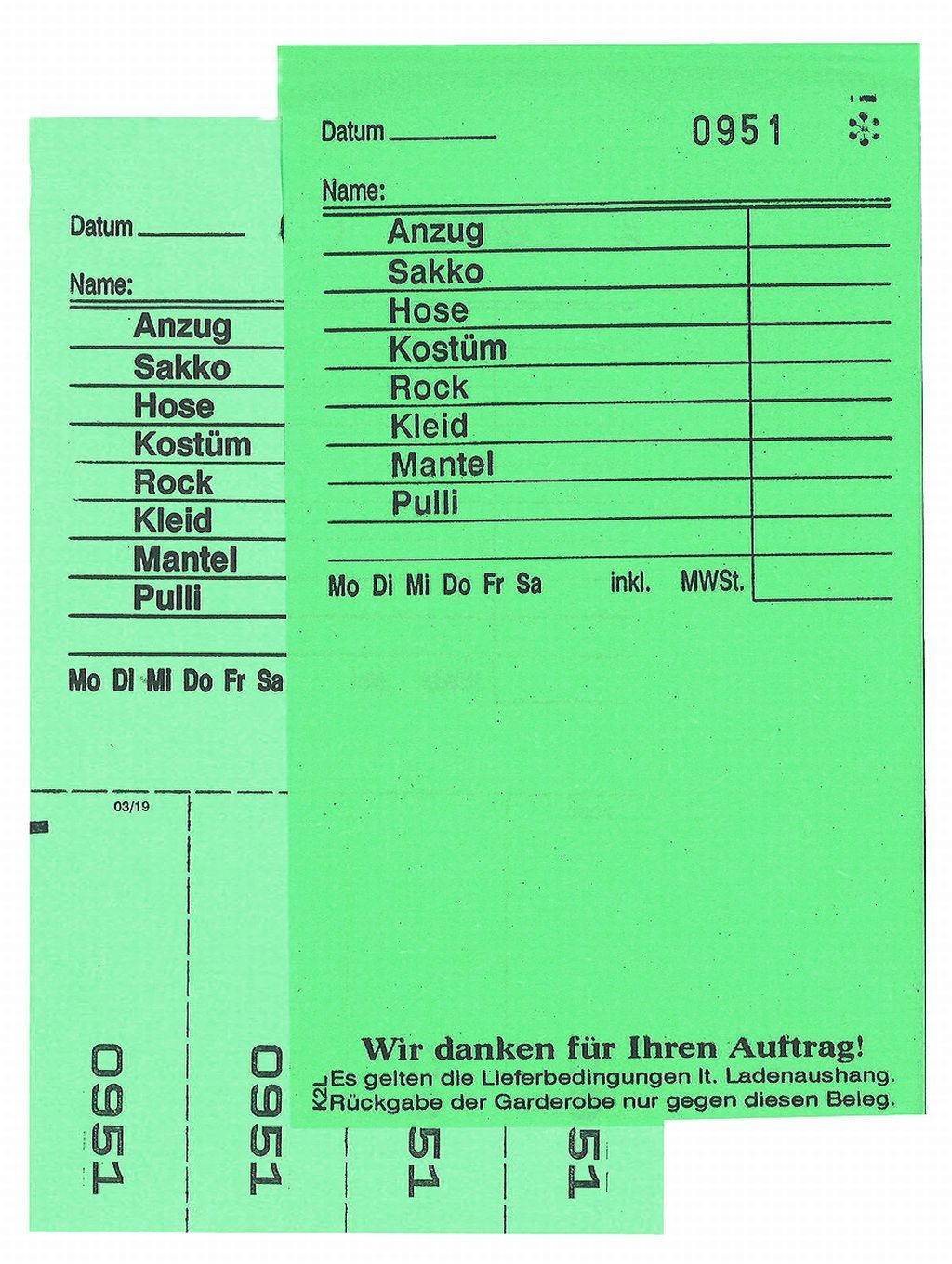 Annahmeblock Kombi  2L, grün 
