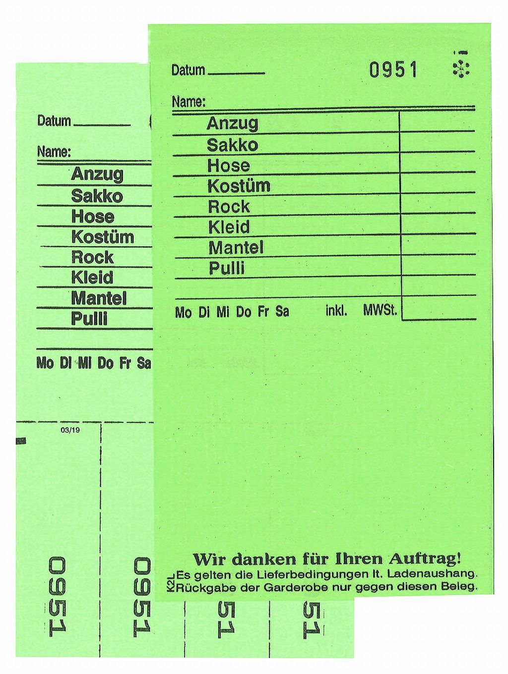 Annahmeblock Kombi  2L, hellgrün 
