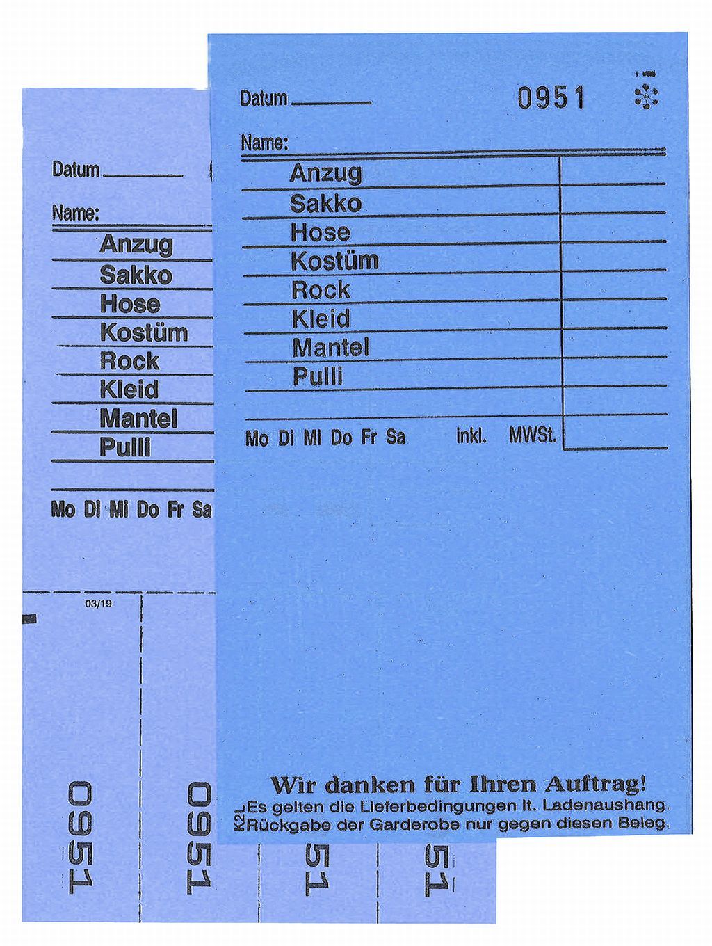 Annahmeblock Kombi  2L, blau 