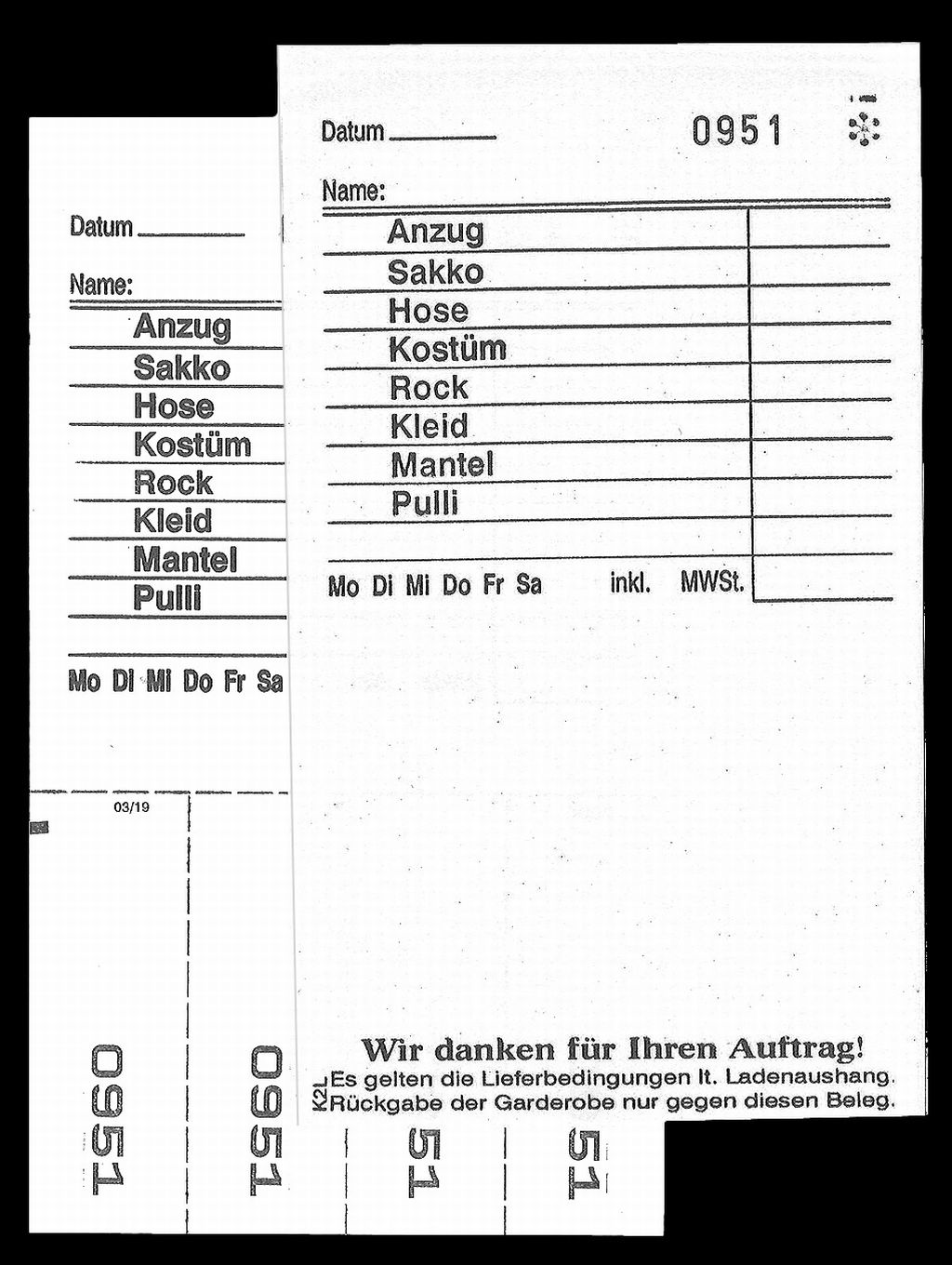 Annahmeblock Kombi  2L, weiß 