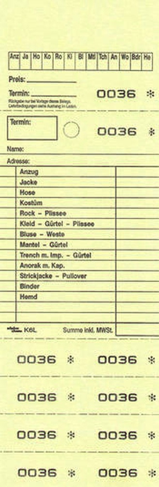 TICKETS DE DEPOT KOMBI 6L, 