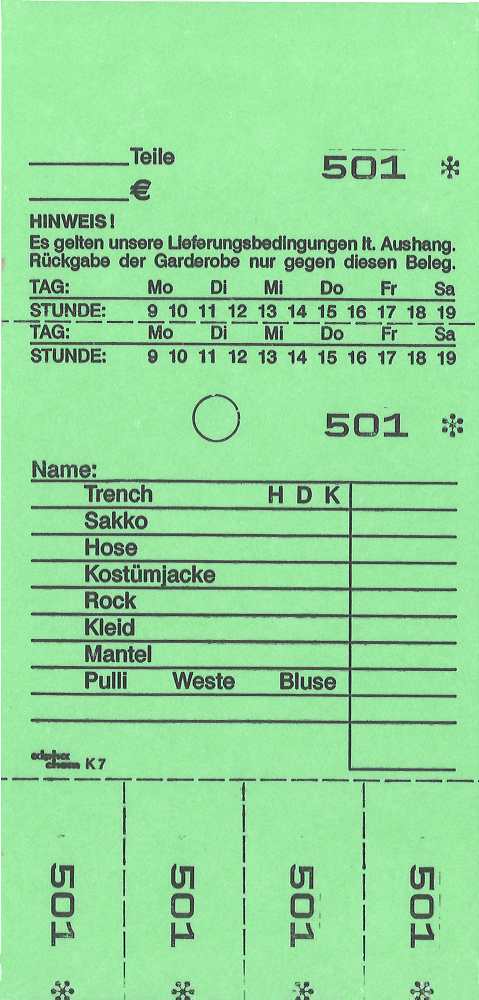 TICKETS DE DEPOT KOMBI 7, VERT 
