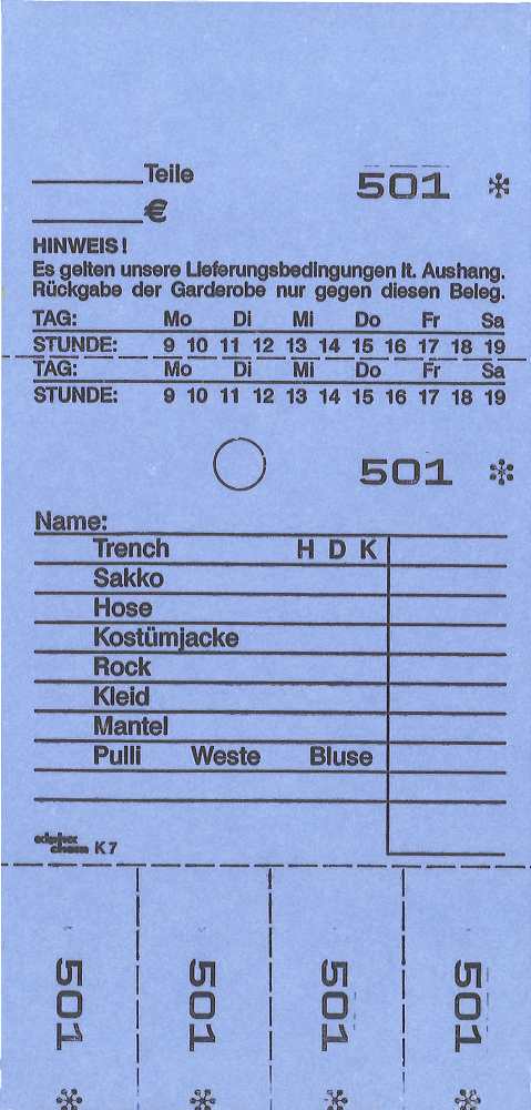 TICKETS DE DEPOT KOMBI 7, BLEU 