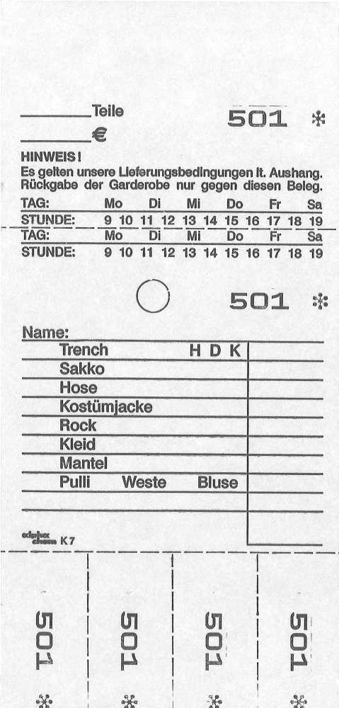 Annahmeblock Kombi  7, weiß 