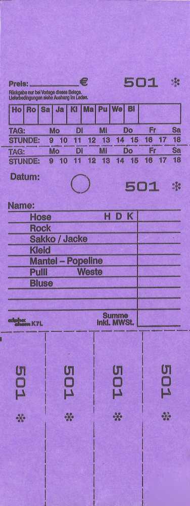 Annahmeblock Kombi  7L, lila 