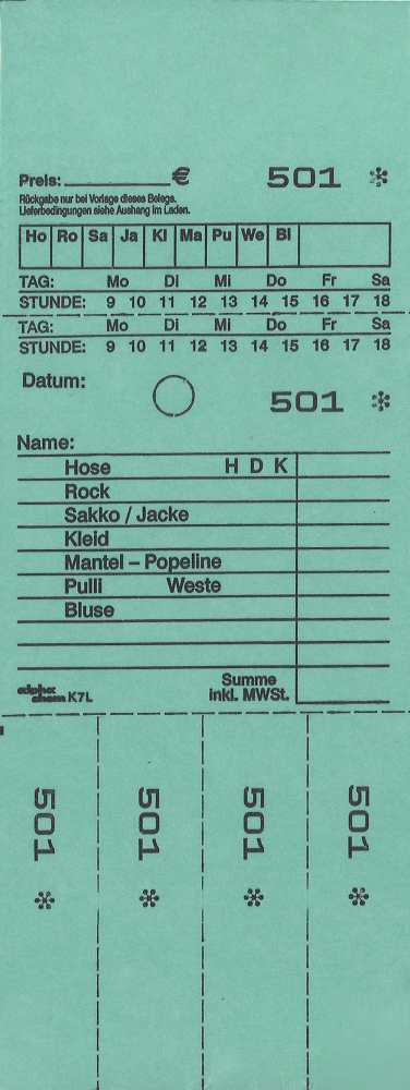 TICKETS DE DEPOT KOMBI 7L,VERT 