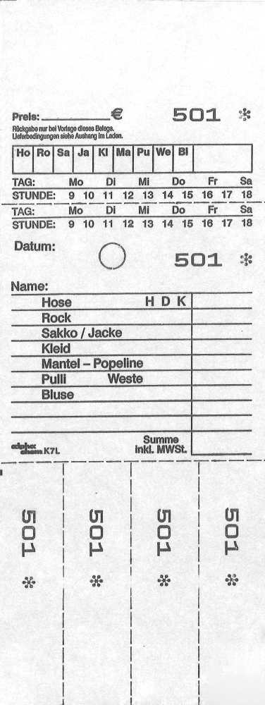 Annahmeblock Kombi  7L, weiß 