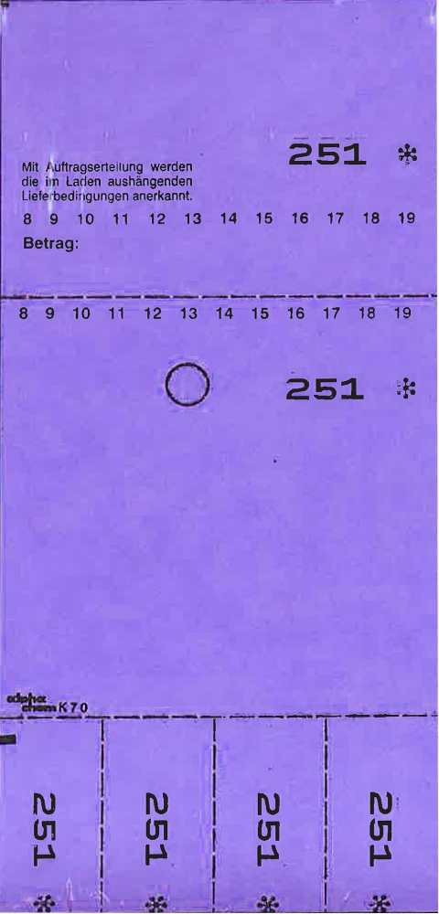 TICKETS DE DEPOT KOMBI 7O, 