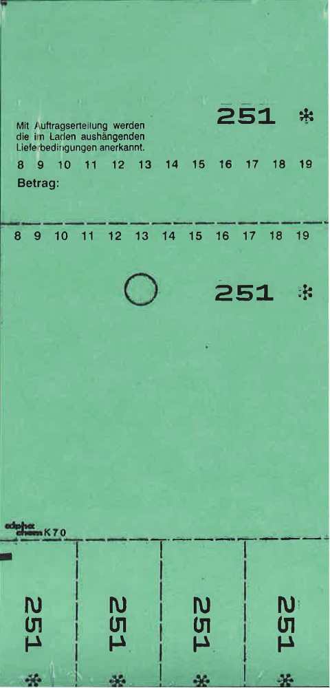 TICKETS DE DEPOT KOMBI 7O,VERT 