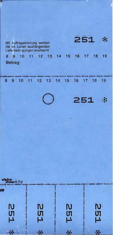 TICKETS DE DEPOT KOMBI 7O,BLEU 