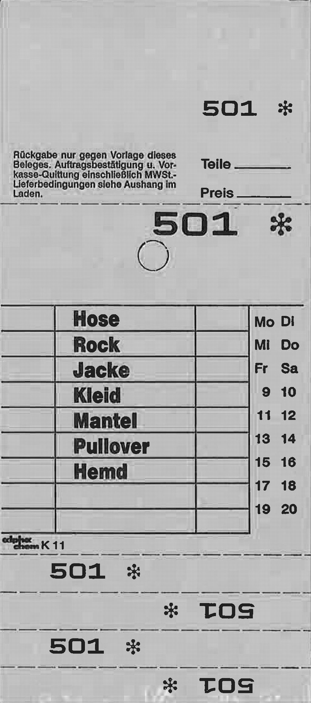 TICKETS DE DEPOT KOMBI 11,GRIS 