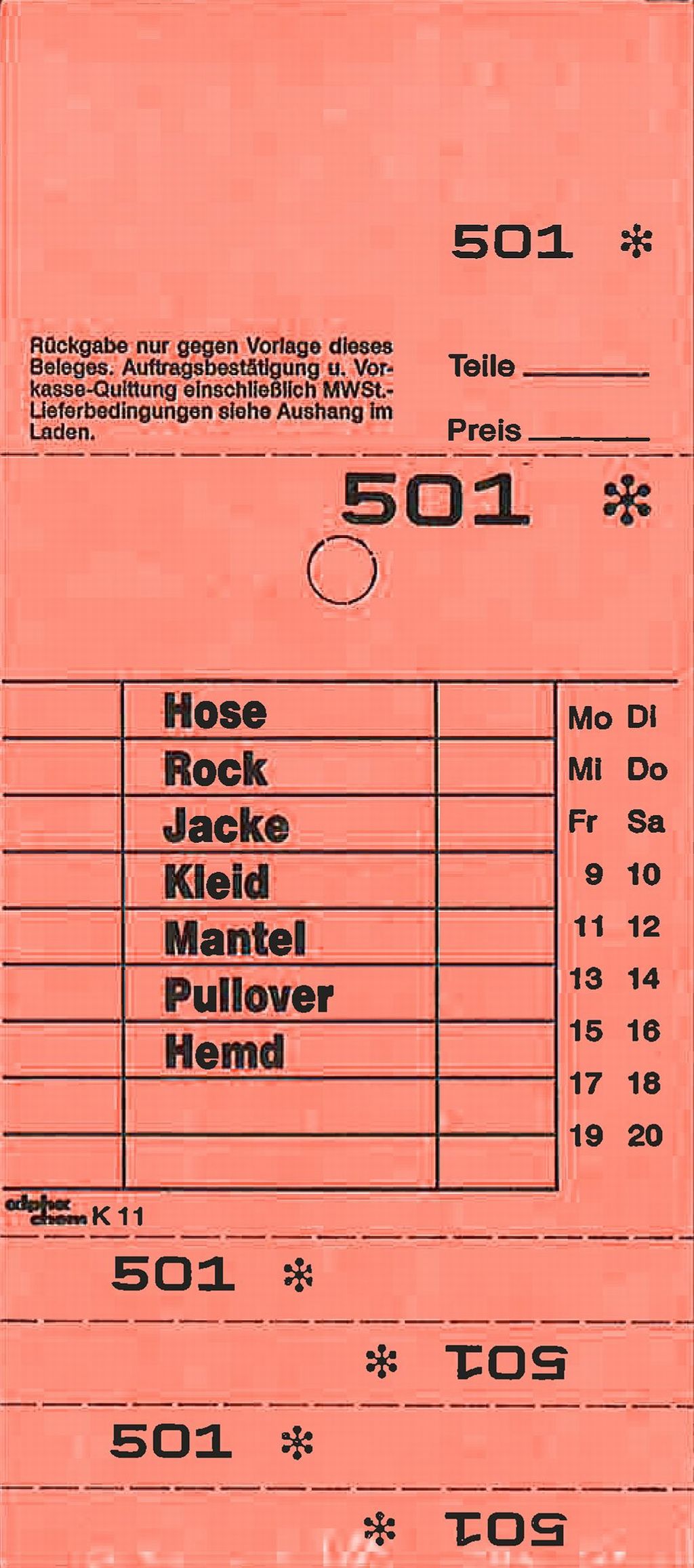 Annahmeblock Kombi 11, rot 