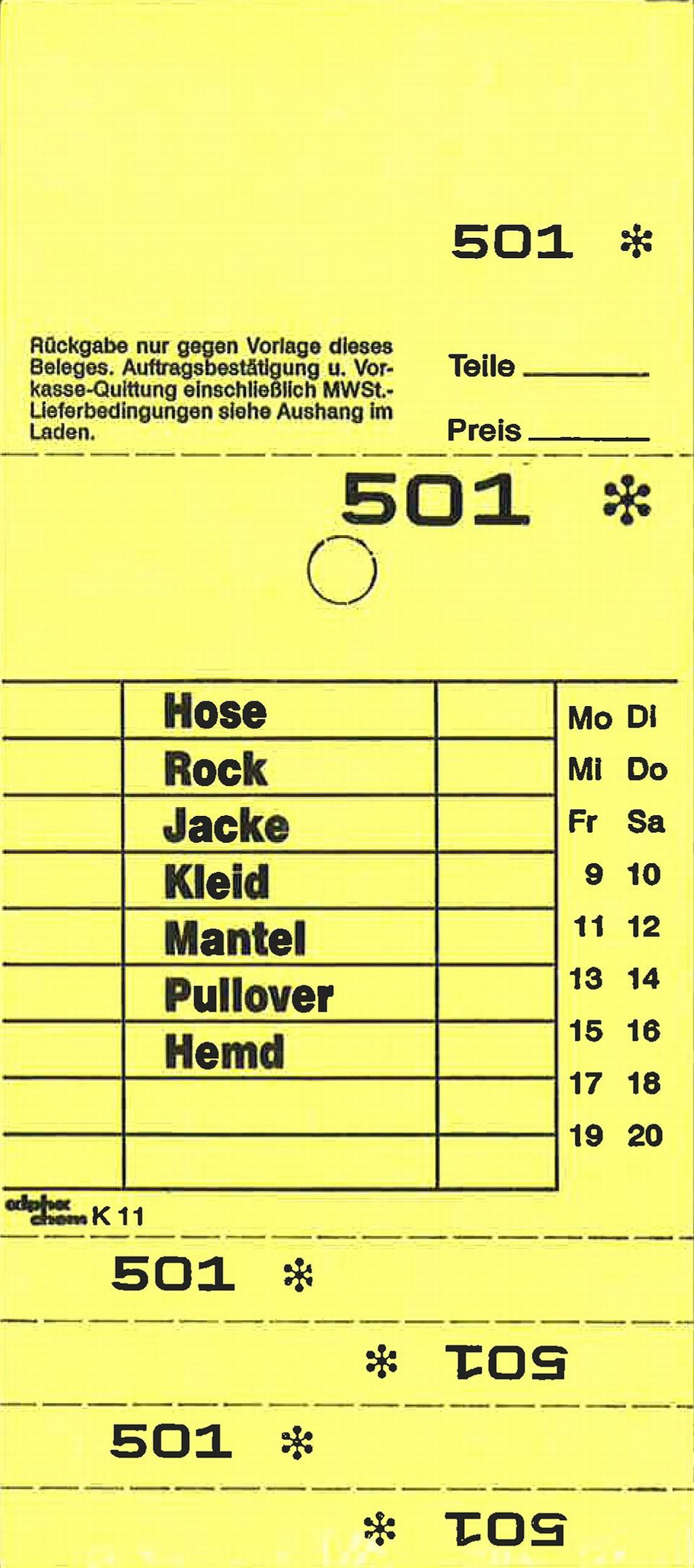 TICKETS DE DEPOT KOMBI 11, 