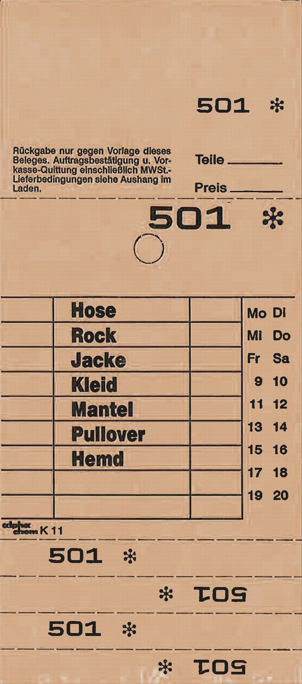 Annahmeblock Kombi 11, braun 