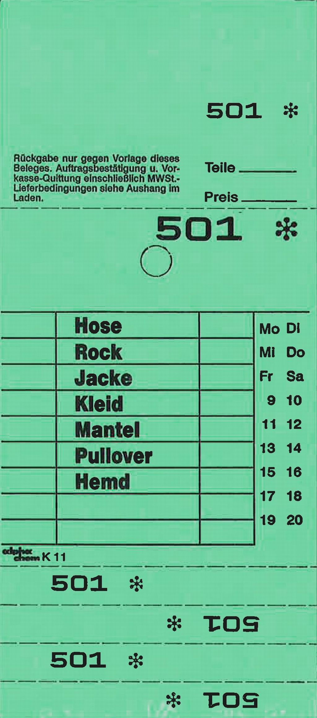 TICKETS DE DEPOT KOMBI 11,VERT 