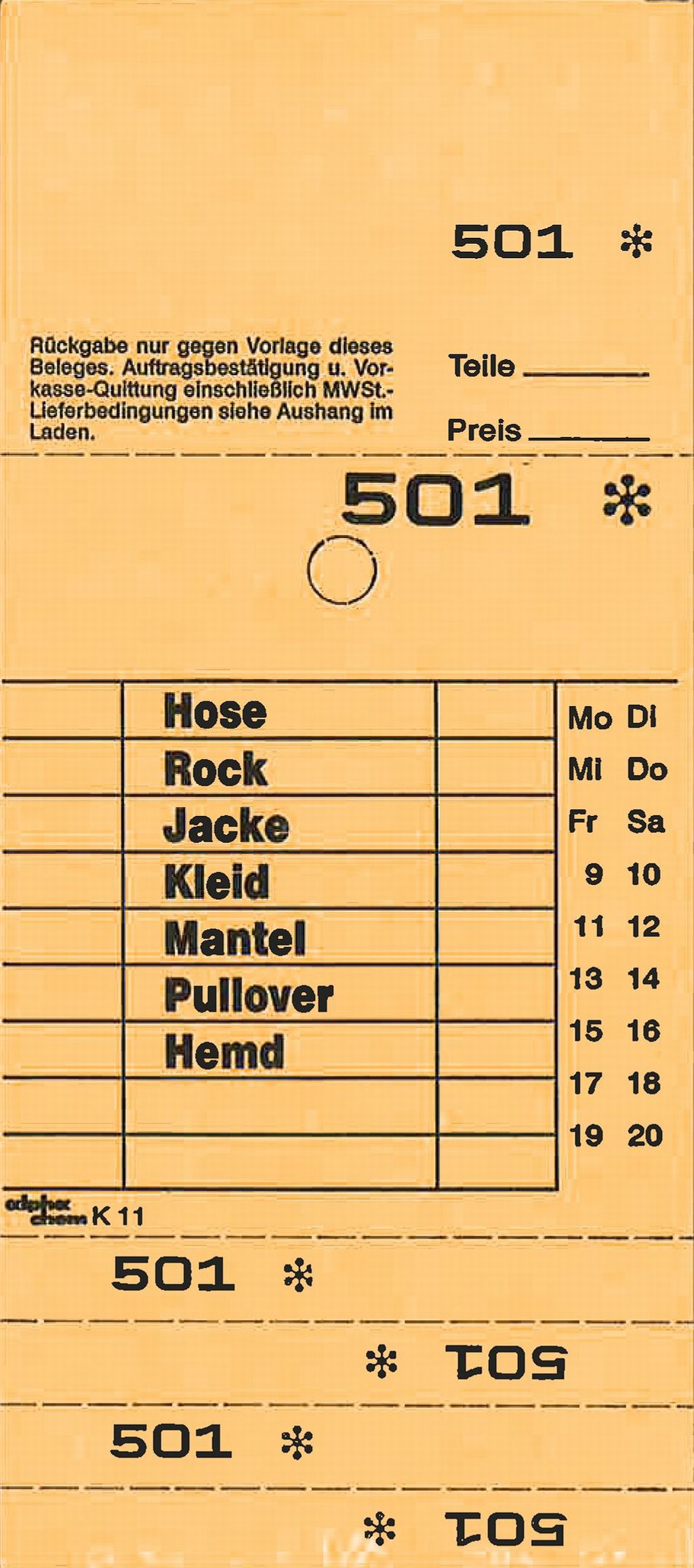 TICKETS DE DEPOT KOMBI 11, 