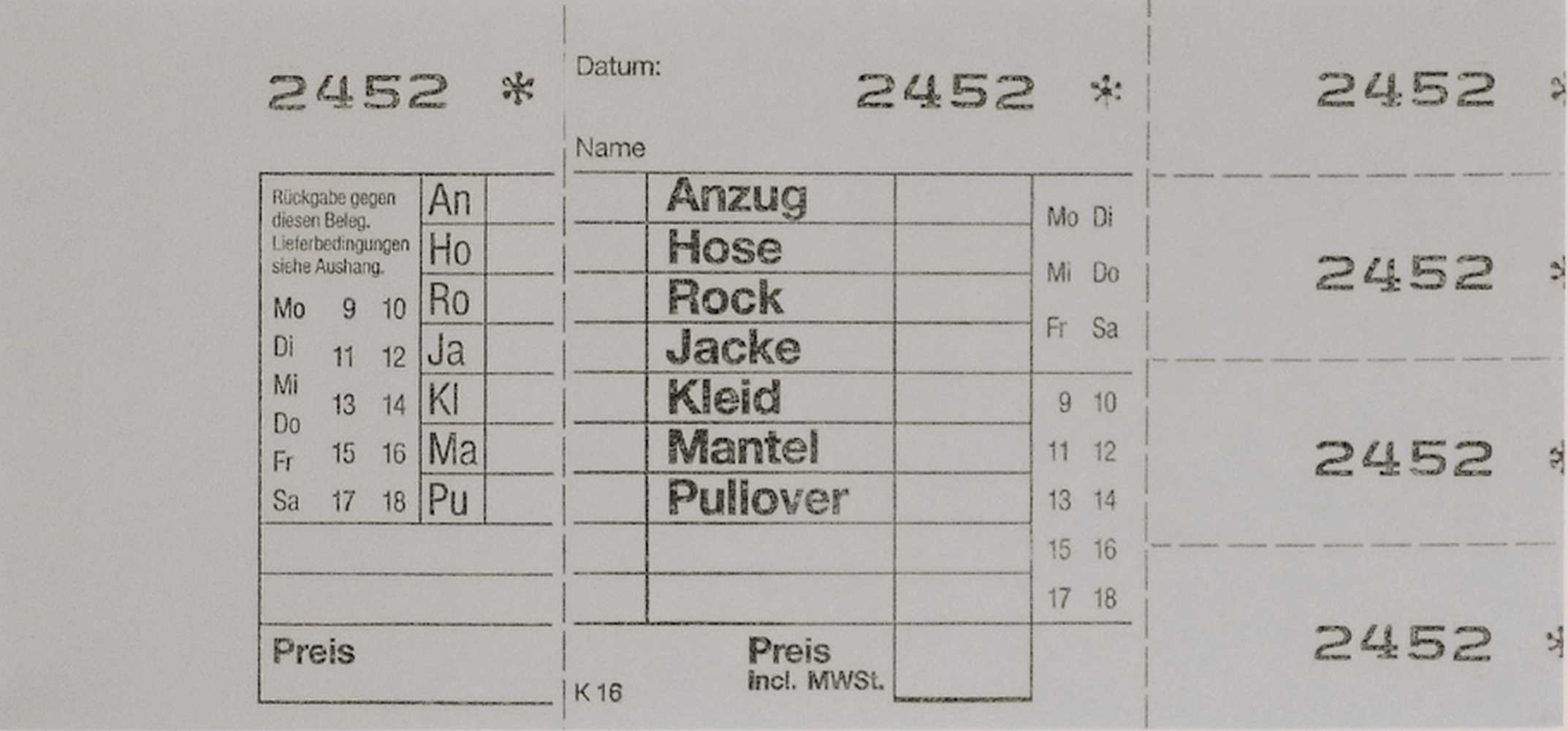 Annahmeblock Kombi 16, grau, Mindestmenge 