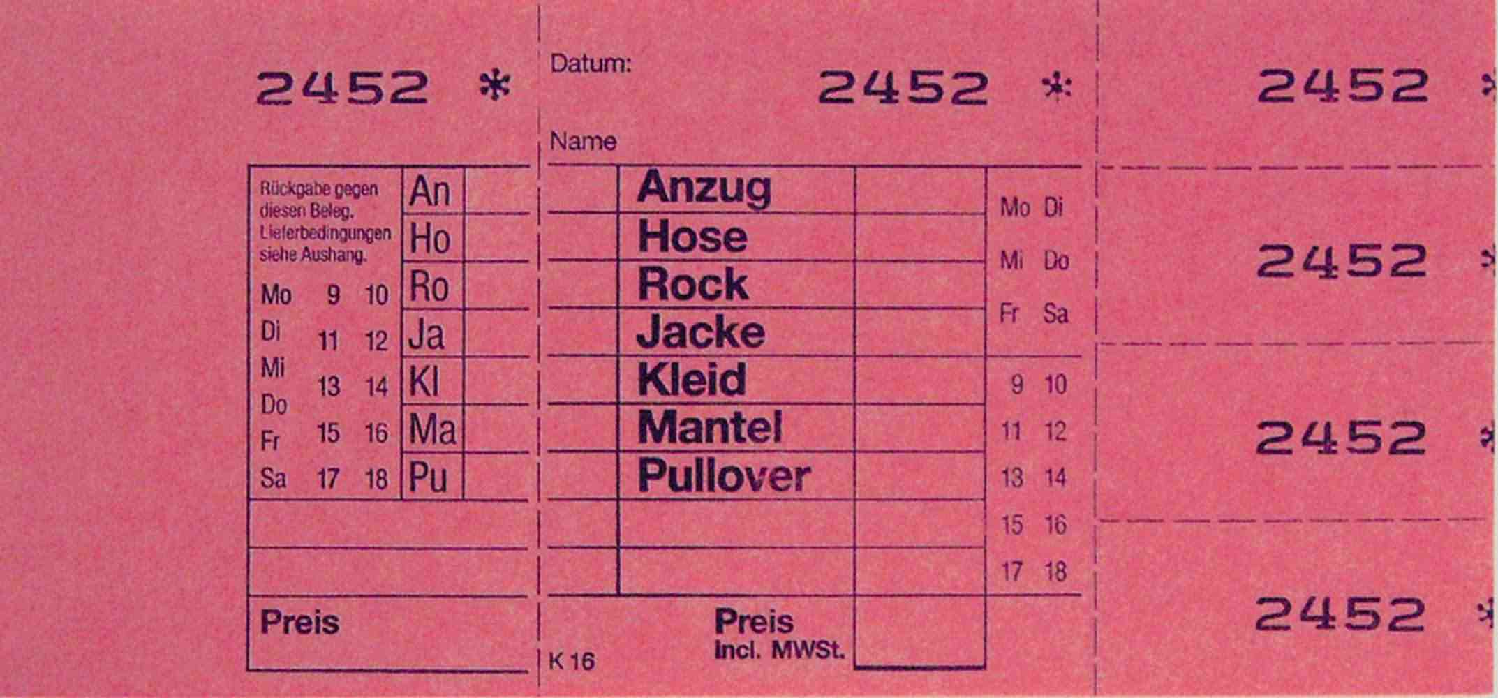 Annahmeblock Kombi 16, rot, Mindestmenge 