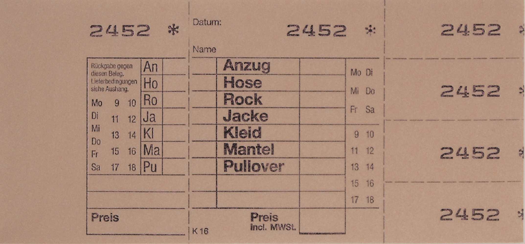 Annahmeblock Kombi 16, braun, Mindestmenge 