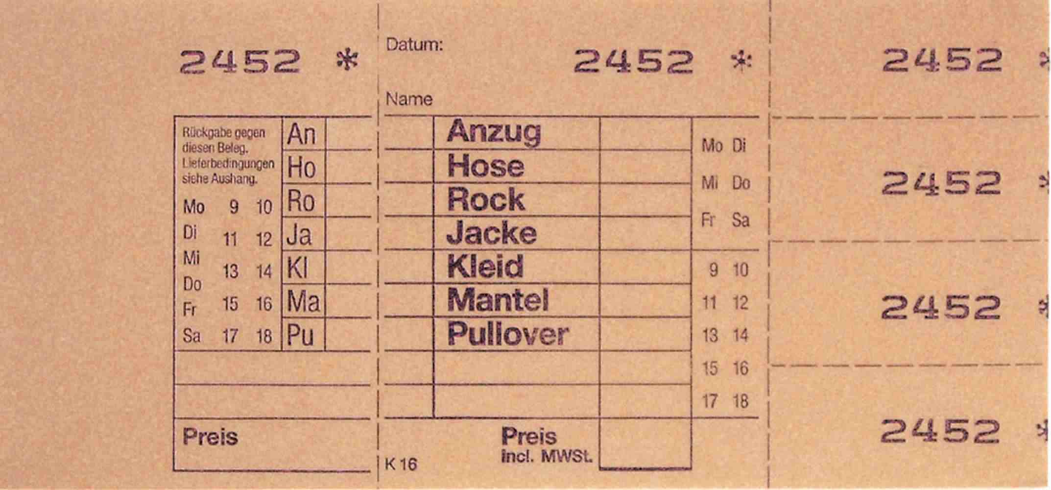 Annahmeblock Kombi 16, orange, Mindestmenge 