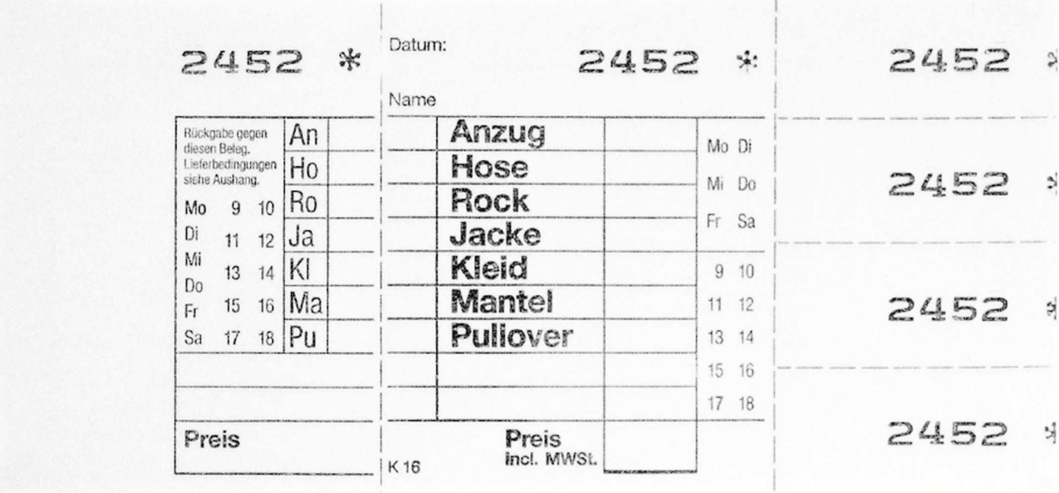 TICKETS DE DEPOT KOMBI 16, 