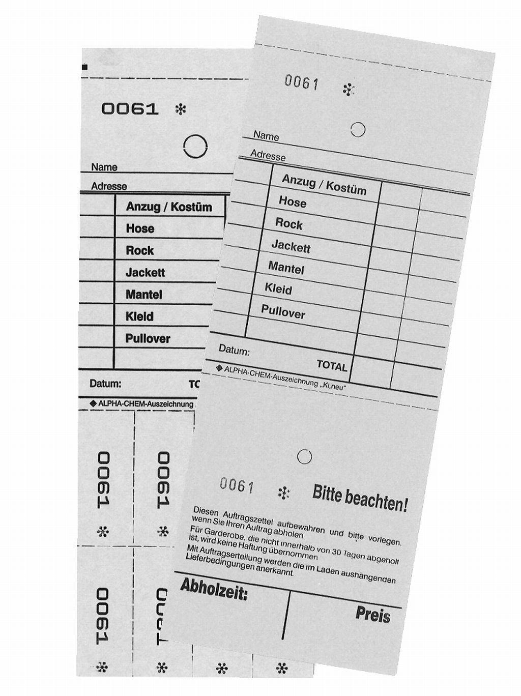 TICKETS DE DEPOT KI/NEU, GRIS 