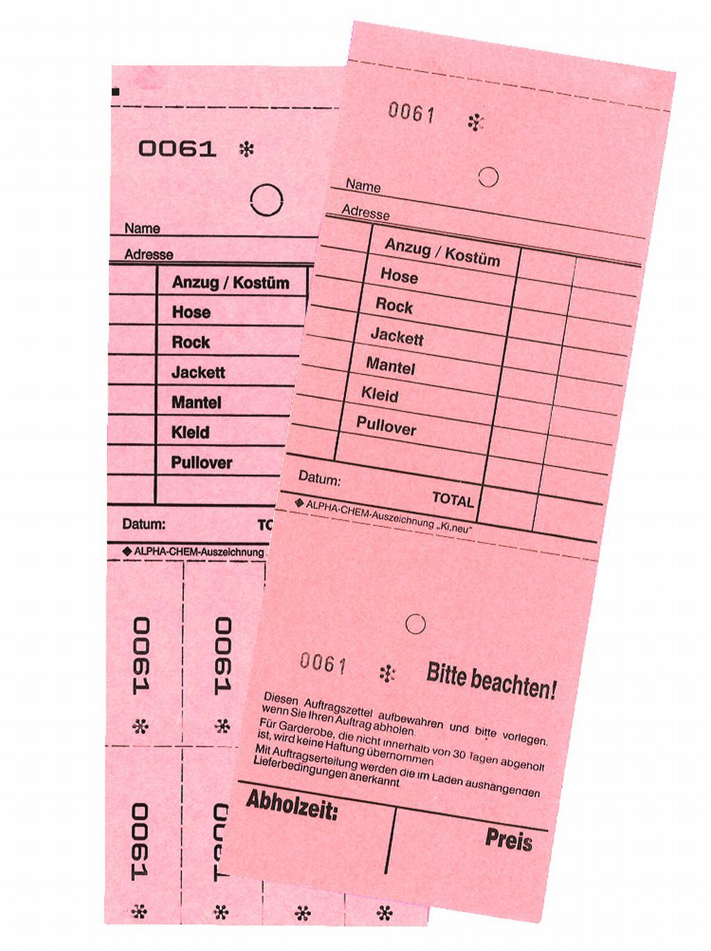 TICKETS DE DEPOT KI/NEU, ROSE 