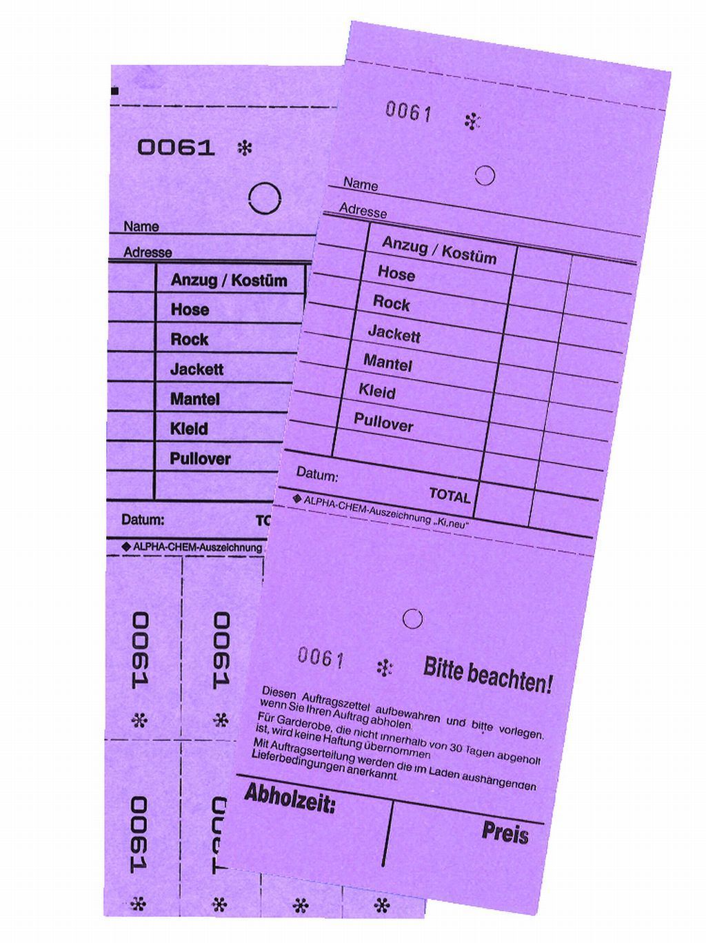 TICKETS DE DEPOT KI/NEU, LILAS 