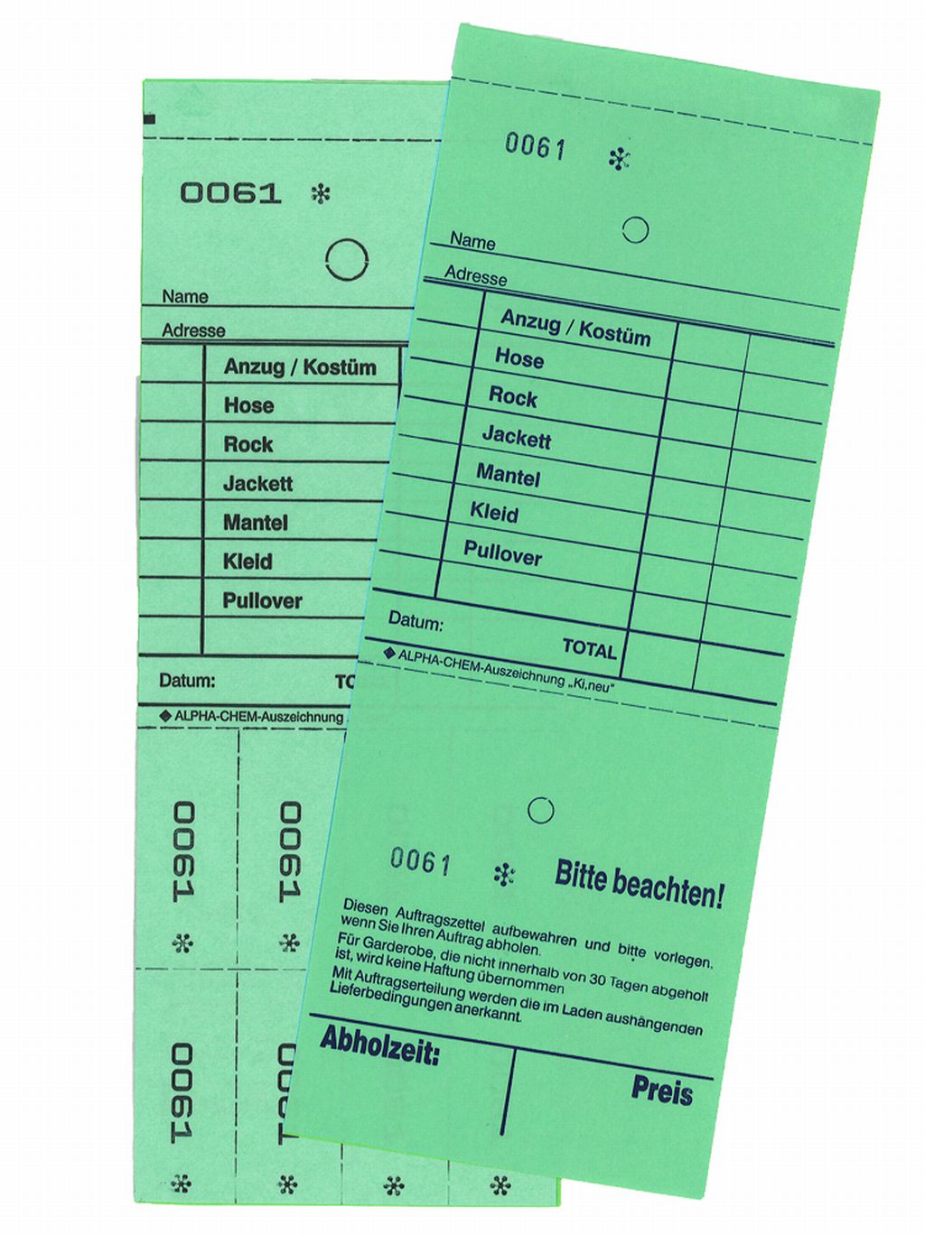 Annahmeblock KI/neu, grün, Mindestmenge 