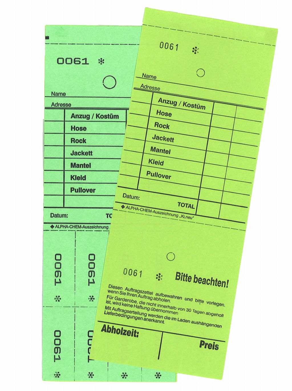 TICKETS DE DEPOT KI/NEU, VERT 