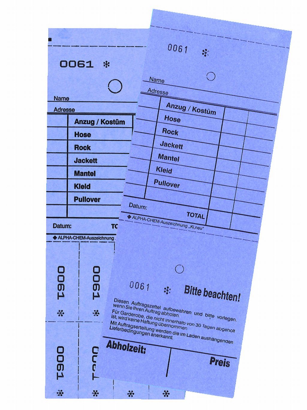 TICKETS DE DEPOT KI/NEU, BLEU 