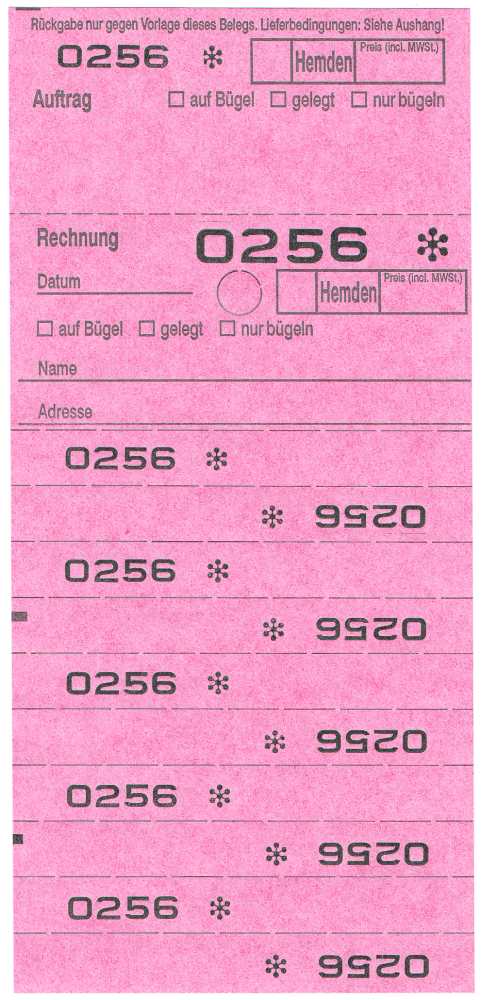 Annahmeblock OHD für Hemden, mit Lochstanzung 