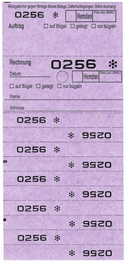 Annahmeblock OHD für Hemden, mit Lochstanzung 