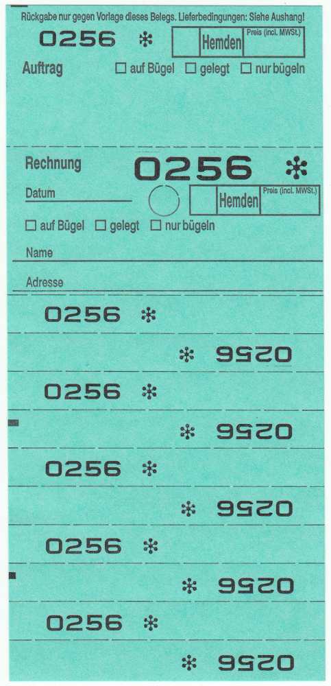 Annahmeblock OHD für Hemden, mit Lochstanzung 