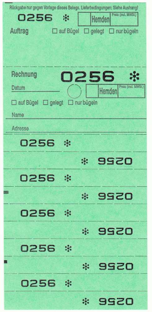 Annahmeblock OHD für Hemden, mit Lochstanzung 