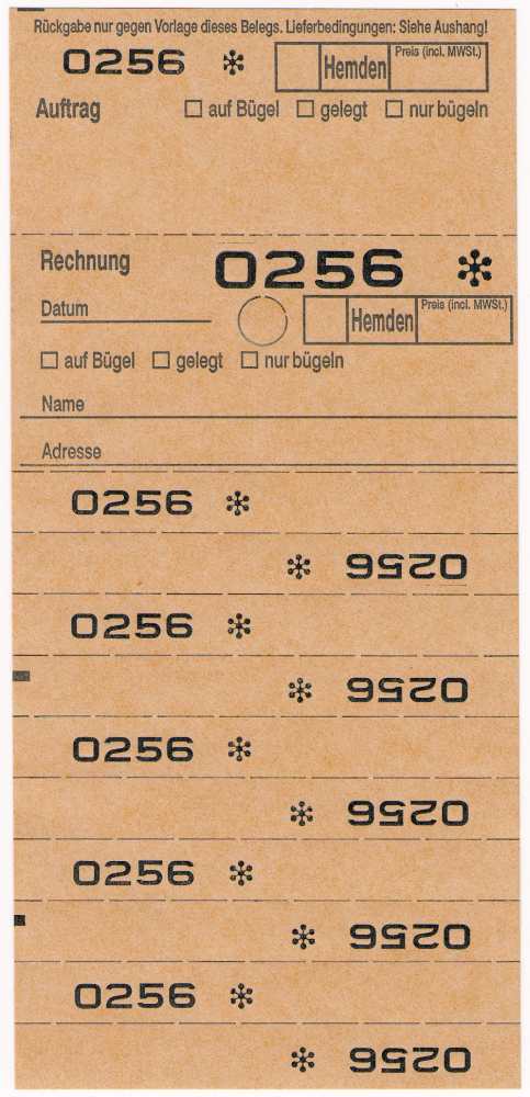 Annahmeblock OHD für Hemden, mit Lochstanzung 